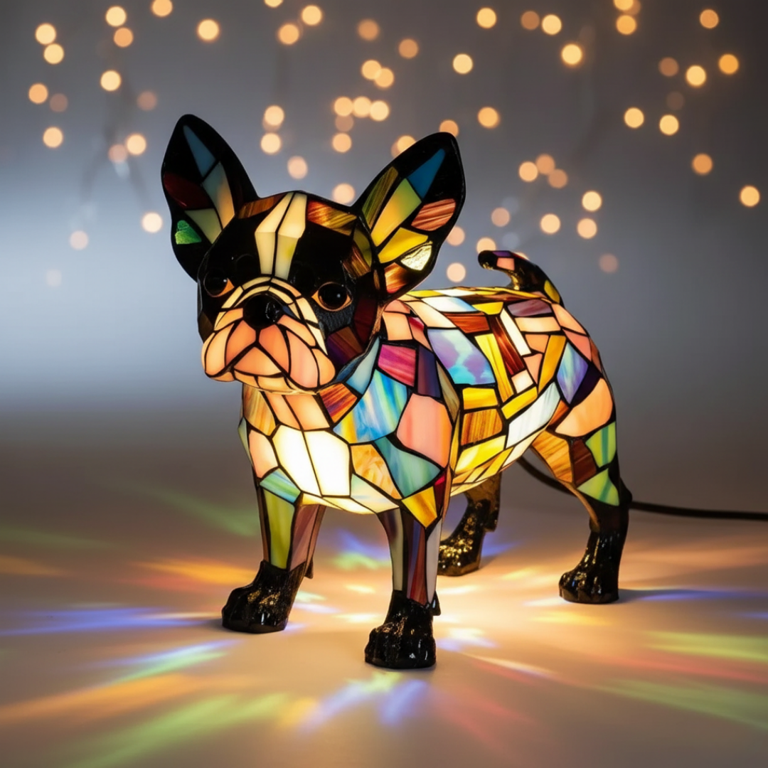 Színes geometrikus bostoni terrier LED lámpa