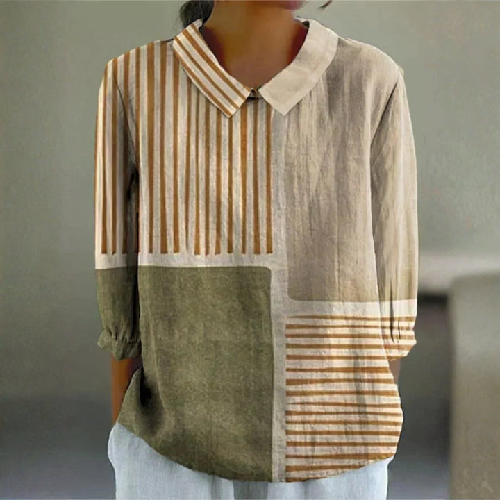 Csíkos patchwork blúz élénk, színes patchwork mintával