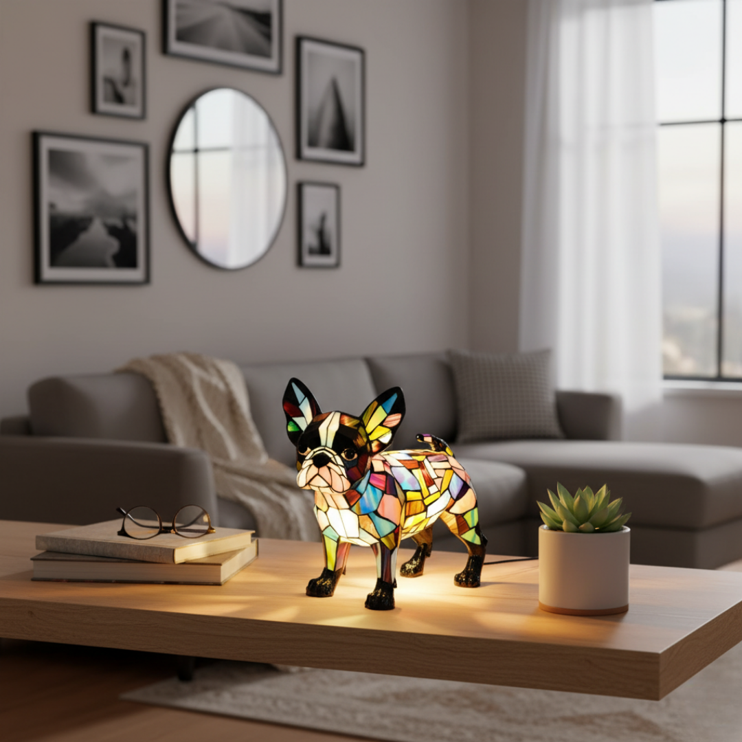 Színes geometrikus bostoni terrier LED lámpa – 3. kép