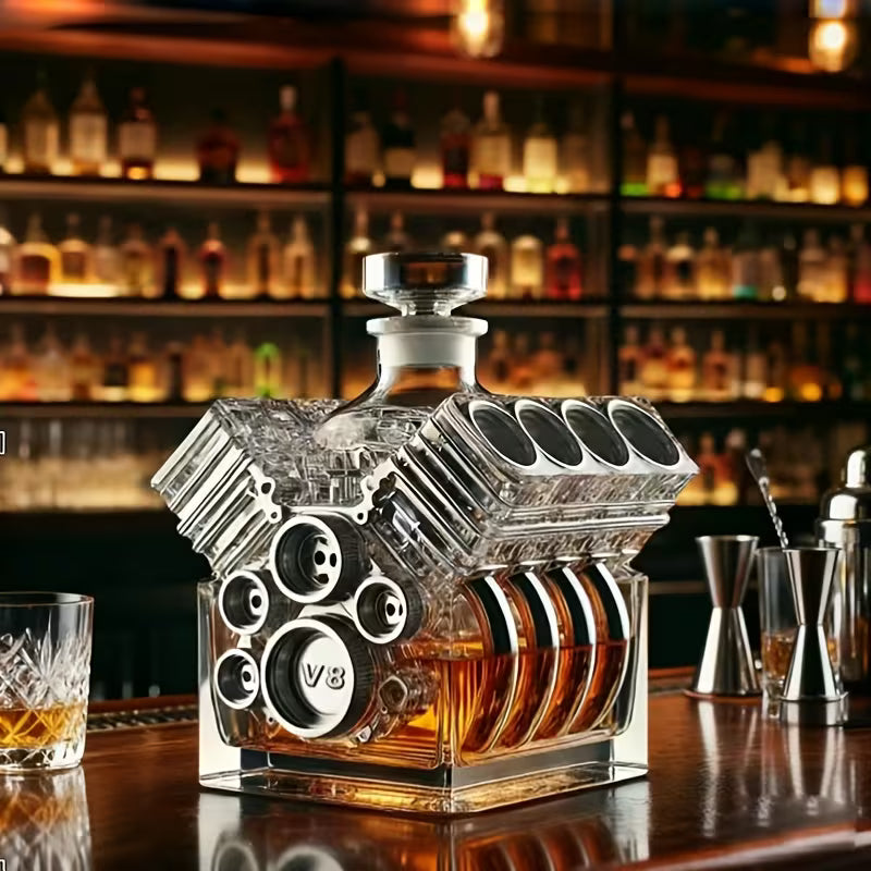 V8 motor formájú whisky dekanter