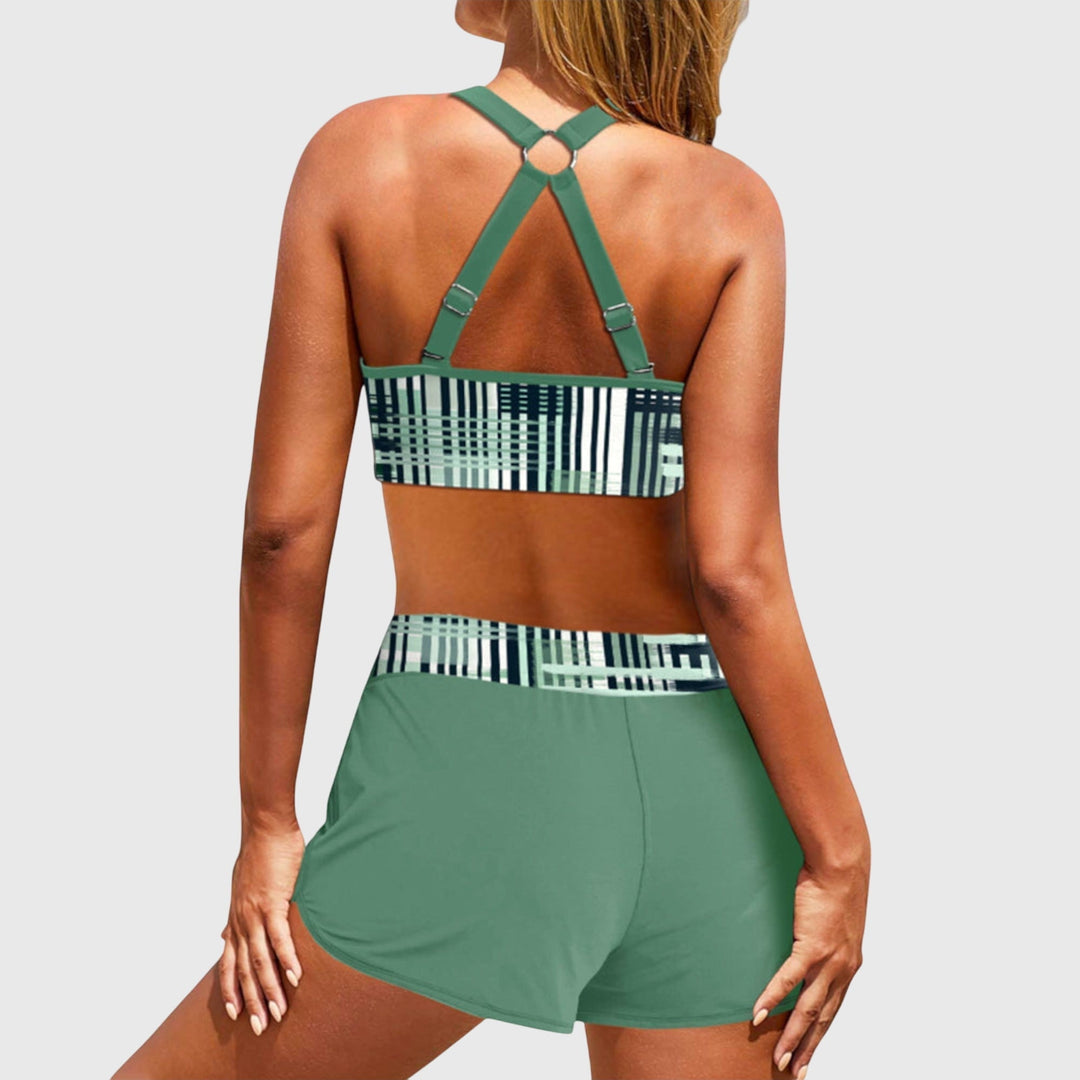 Zöld bordázott magas derekú bikini – 3. kép