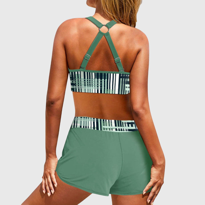 Zöld bordázott magas derekú bikini – 3. kép