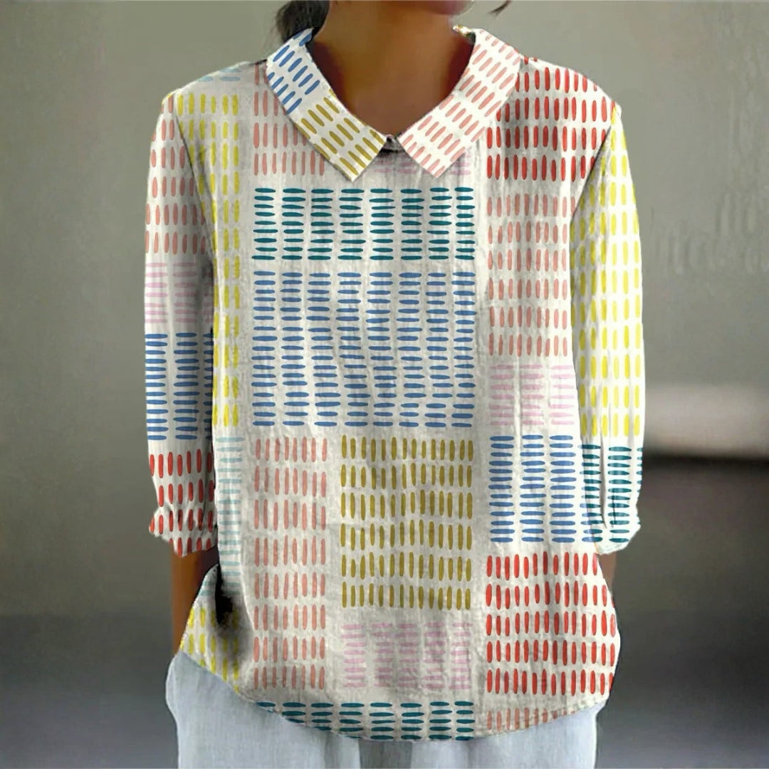 Színes vidám mintás blúz élénk, színes patchwork mintával