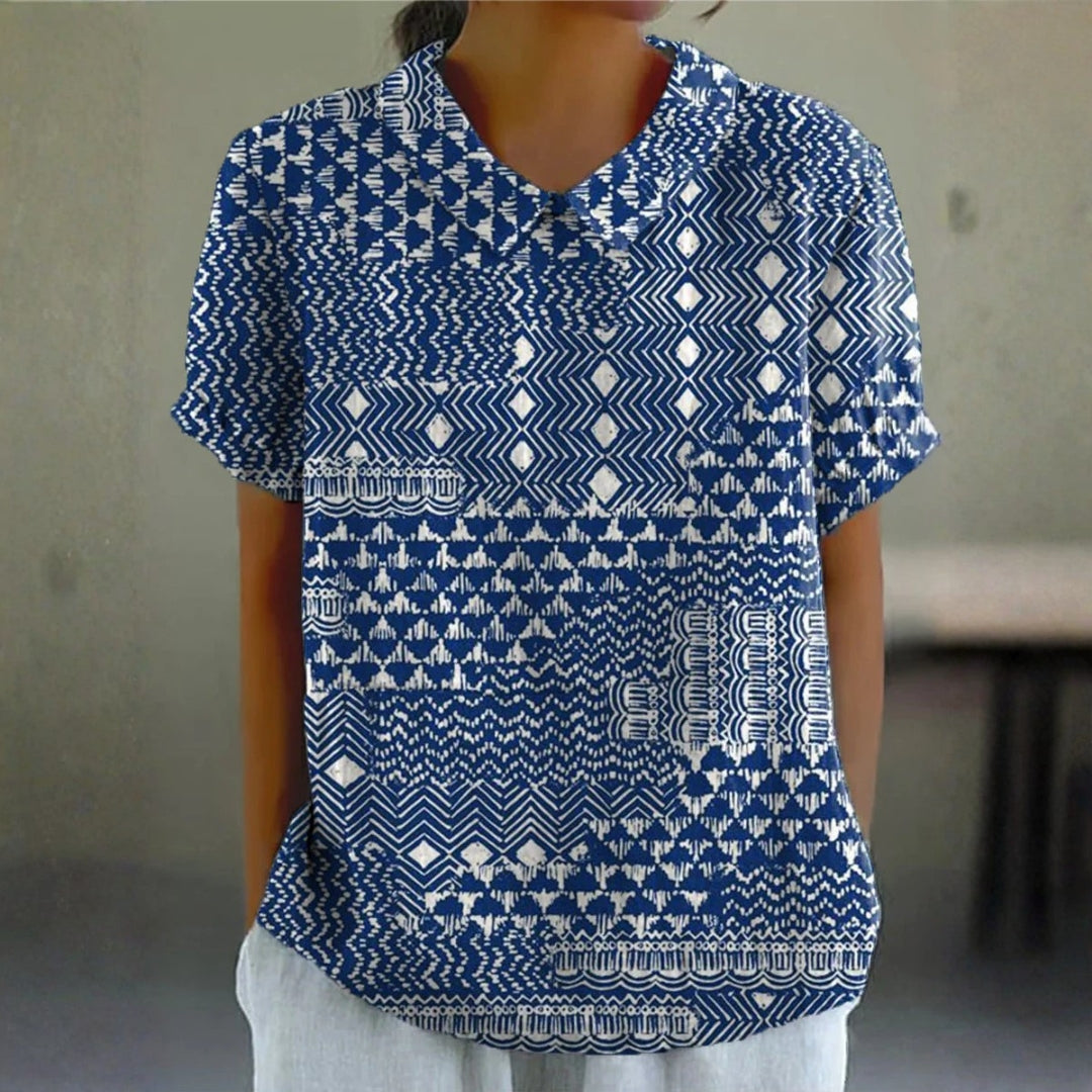 Etno mintás színes blúz élénk, színes patchwork mintával
