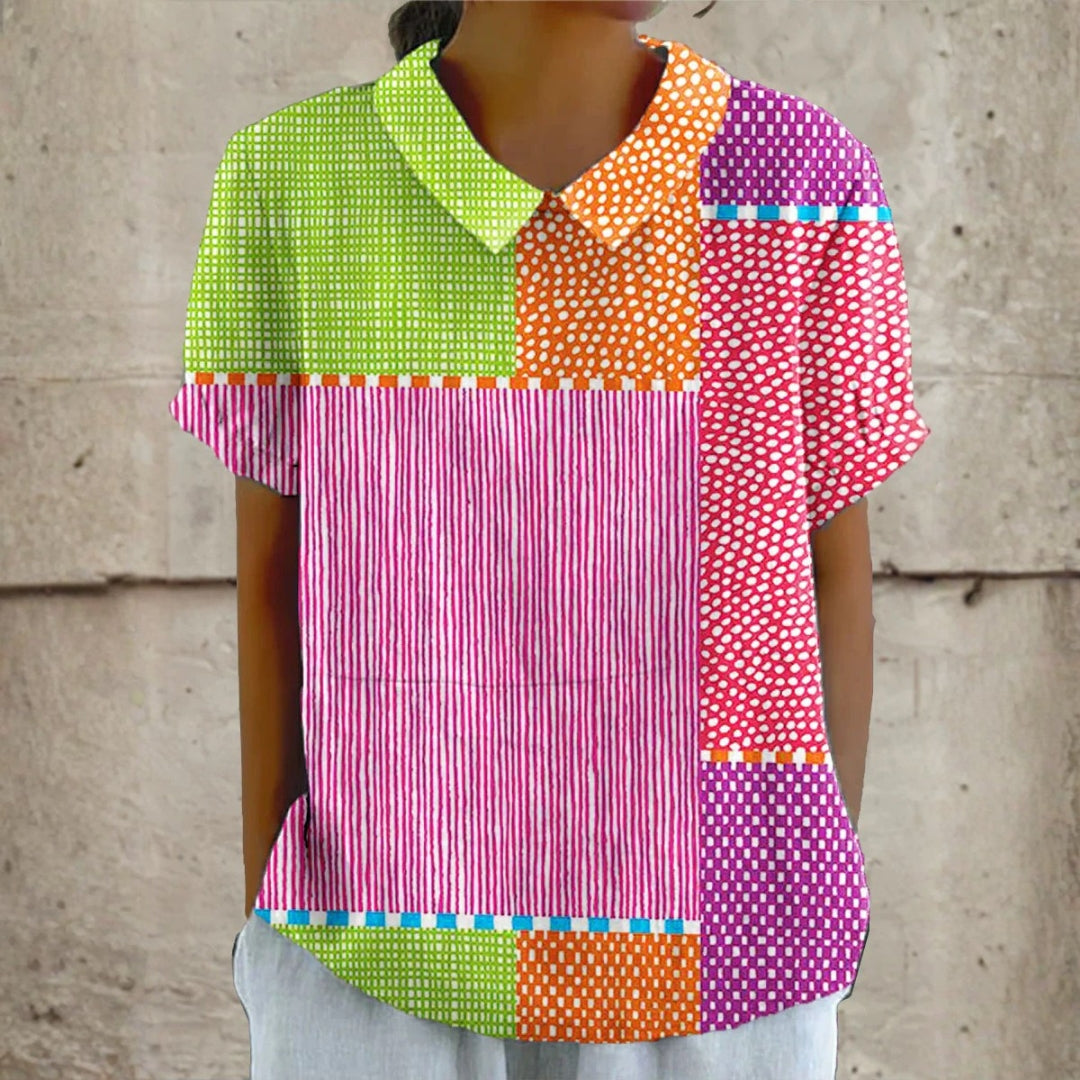 Színes kockás mintás blúz élénk, színes patchwork mintával