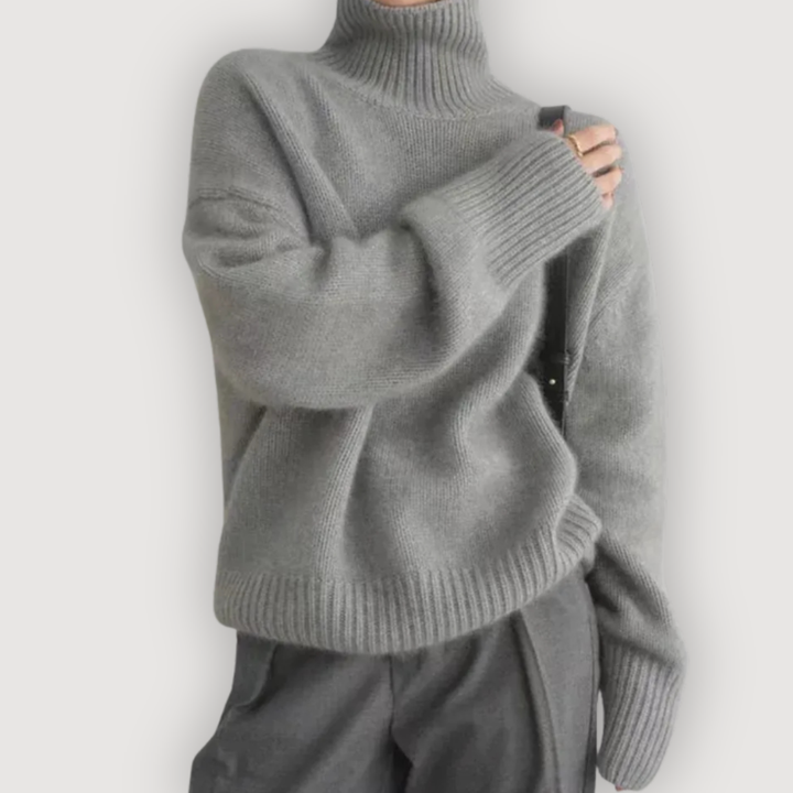 Bordázott nyakú oversize női pulóver – 5. kép