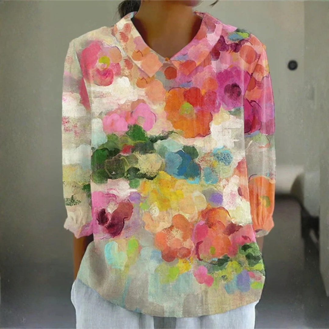 Akvarell virágos patchwork blúz élénk, színes patchwork mintával