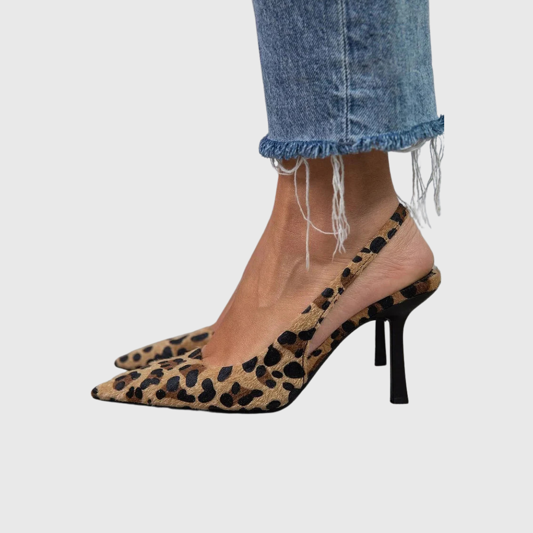 Leopárdmintás hegyes orrú slingback cipő