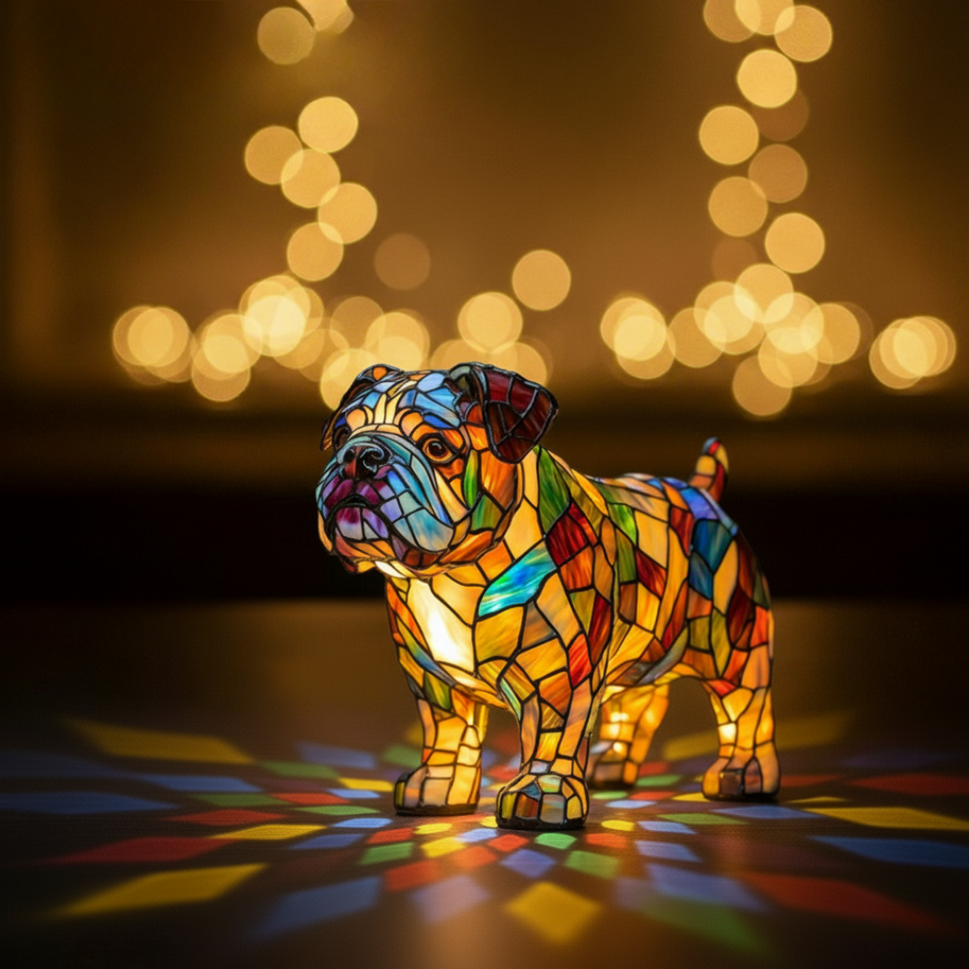 Színes geometrikus bulldog LED lámpa