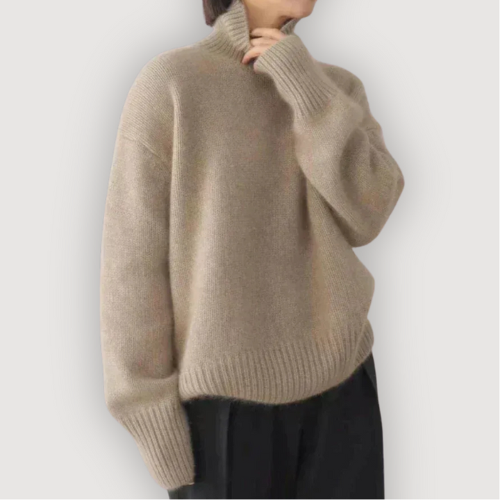 Bordázott nyakú oversize női pulóver – 3. kép