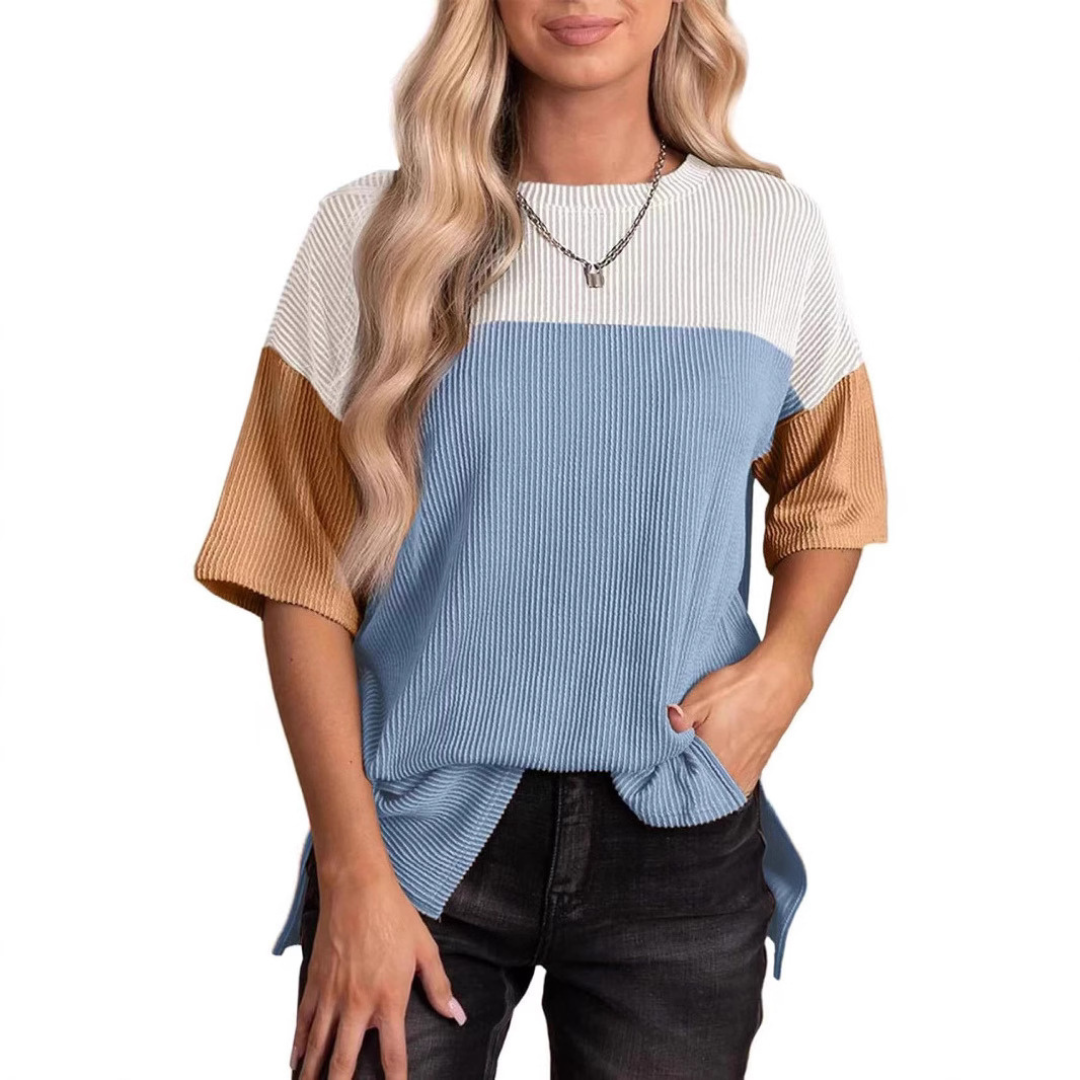 Laza csíkos nyári női top – 5. kép