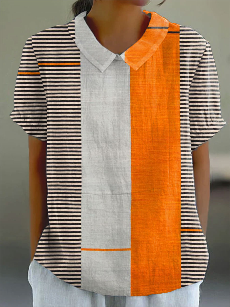 Színes csíkos laza blúz élénk, színes patchwork mintával – 2. kép