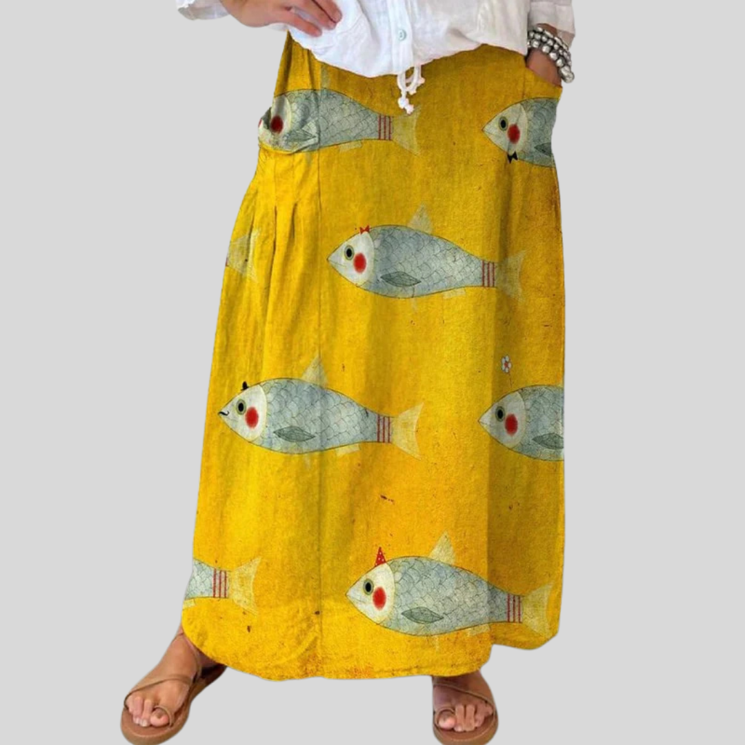 Sárga vintage halmintás szoknya