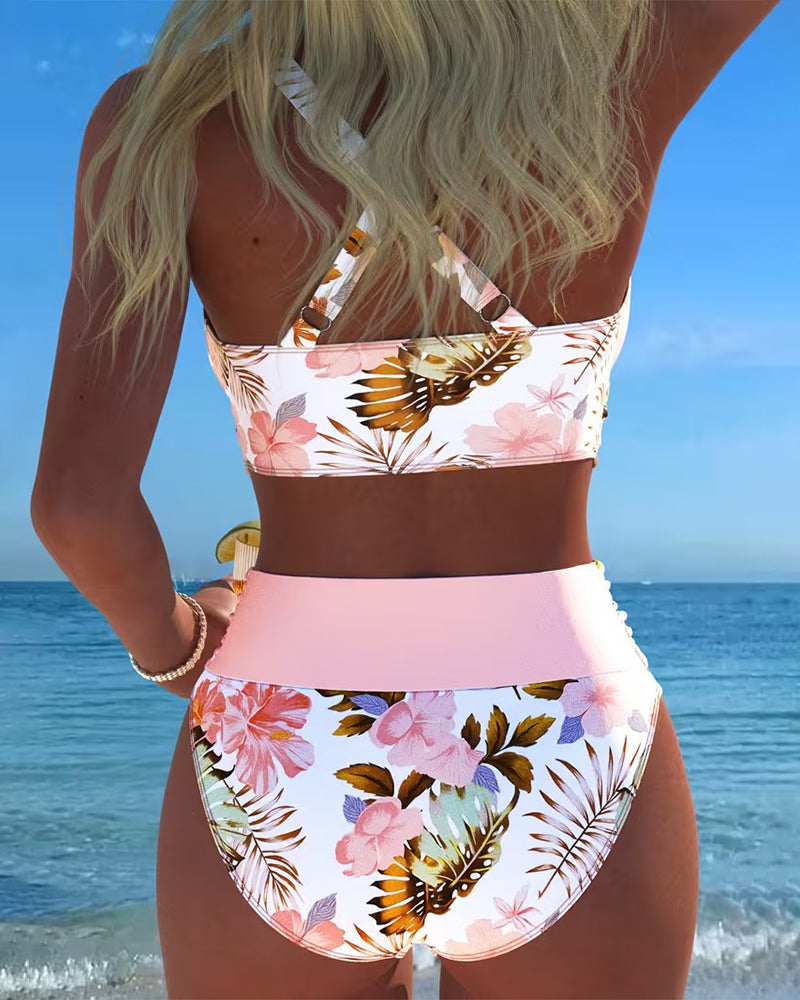 Virágmintás nyitott hátú tankini – 2. kép