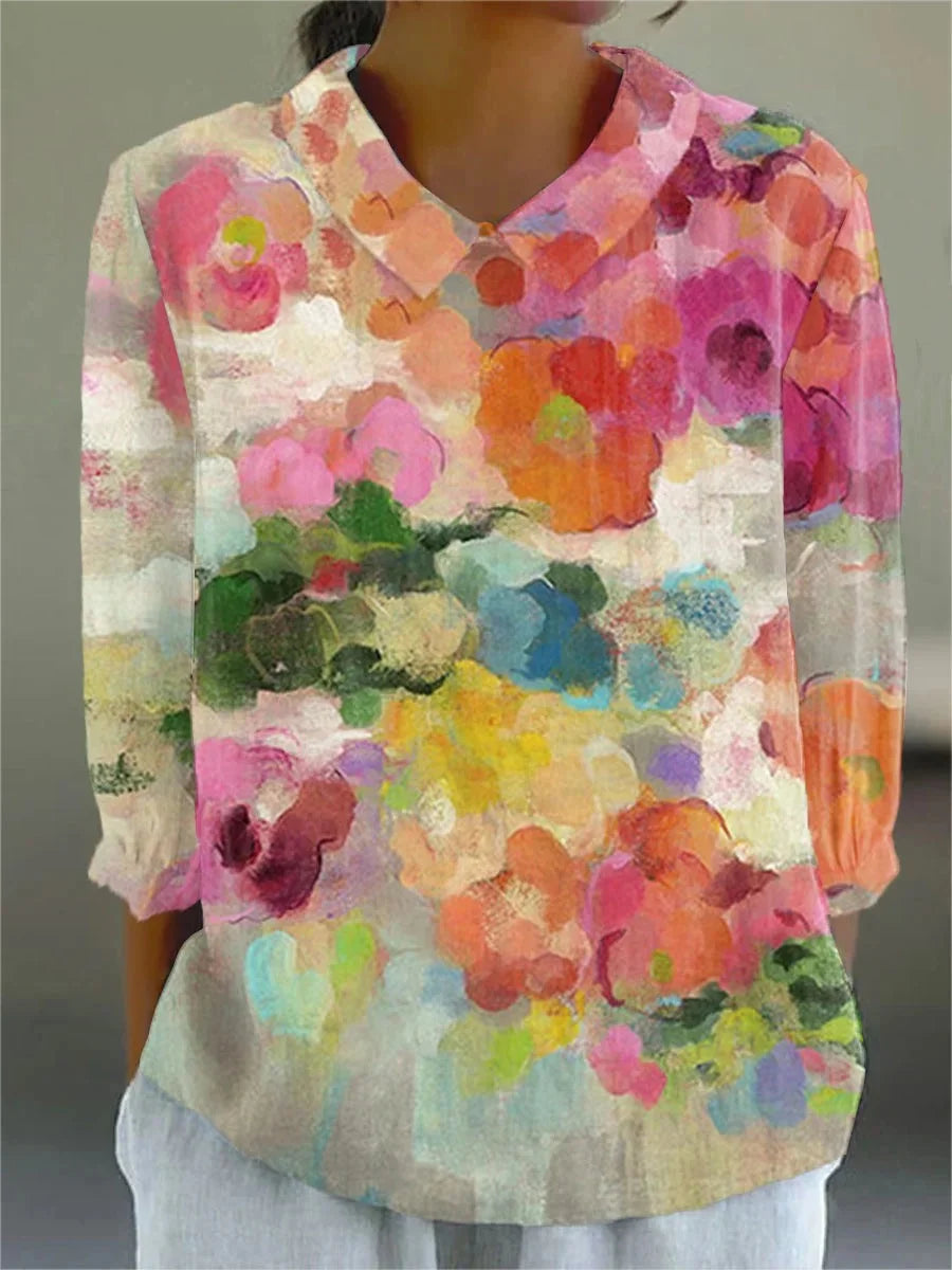 Akvarell virágos patchwork blúz élénk, színes patchwork mintával – 2. kép