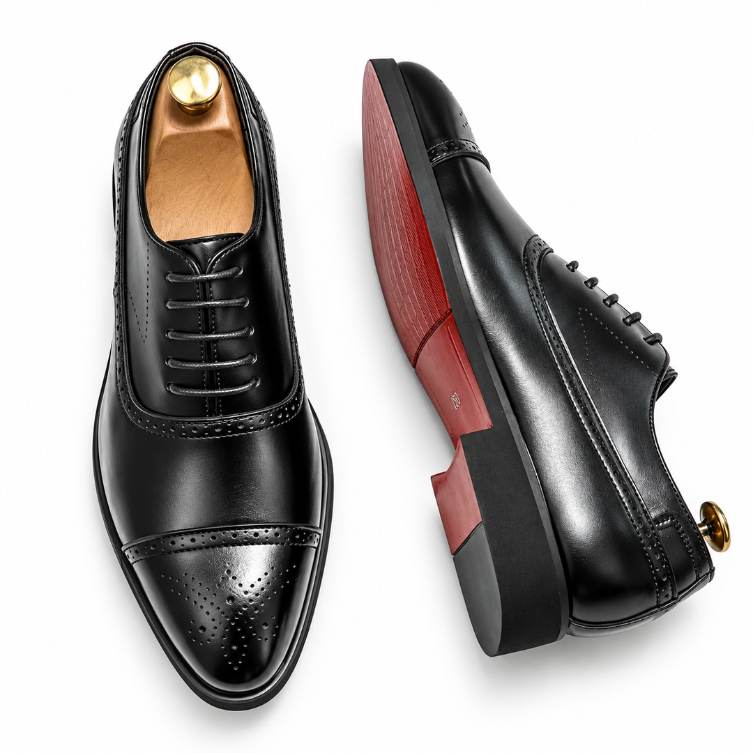 Klasszikus férfi oxford brogue cipő piros talppal – 5. kép