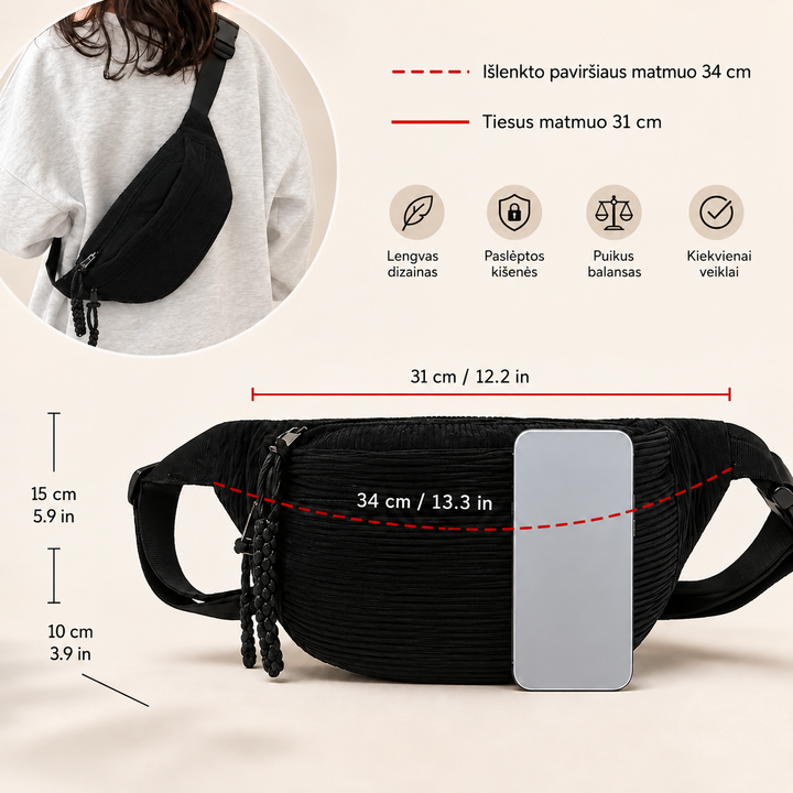 Bordázott hatású crossbody táska állítható pánttal – 2. kép