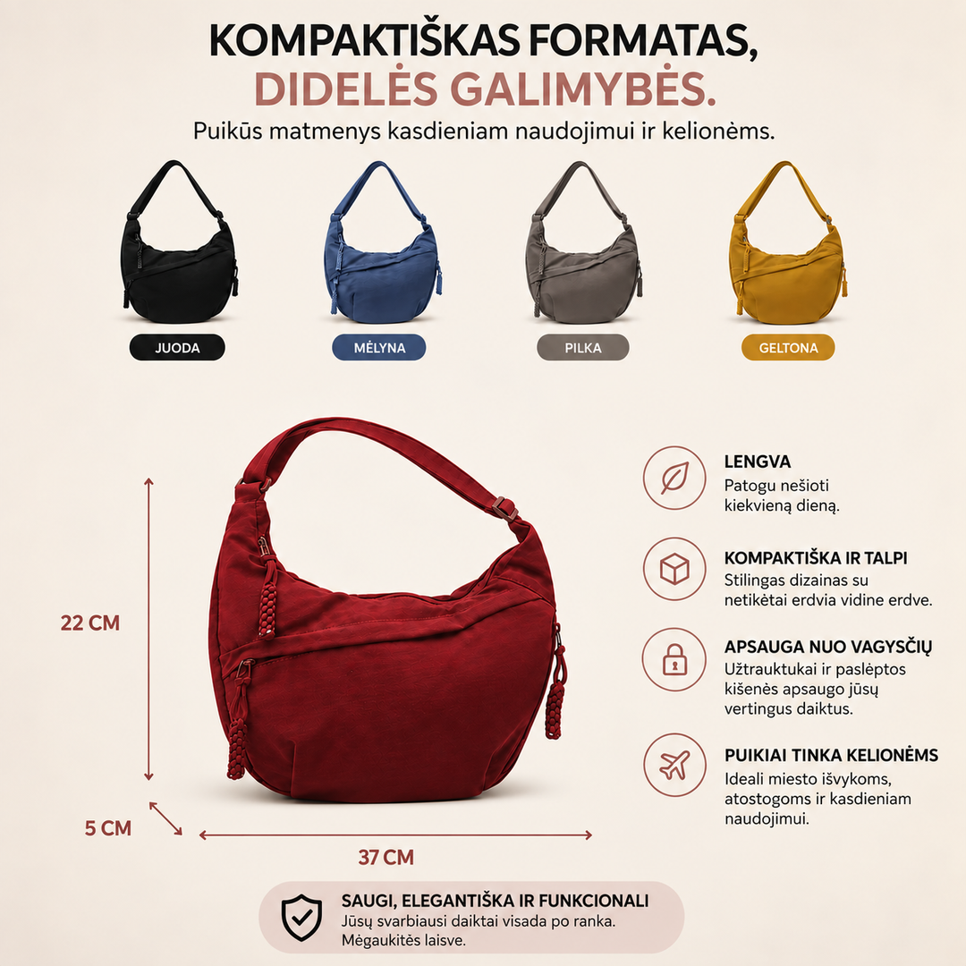 Okkersárga félhold alakú válltáska cipzáras zsebekkel – 2. kép