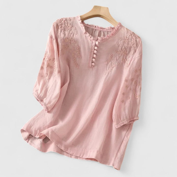 Hímzett gombos elegáns blúz