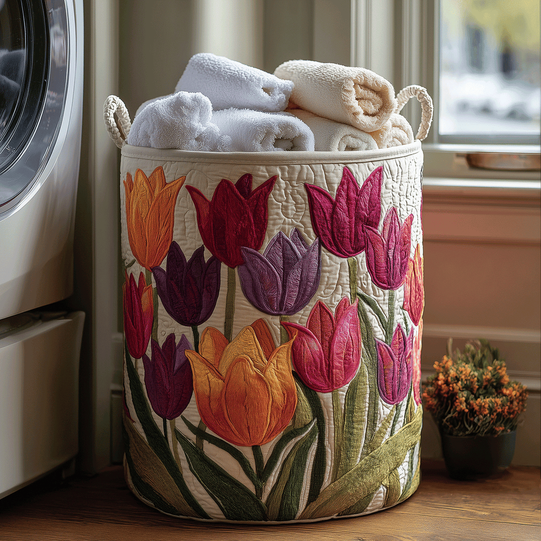 Tulipános steppelt szennyeskosár