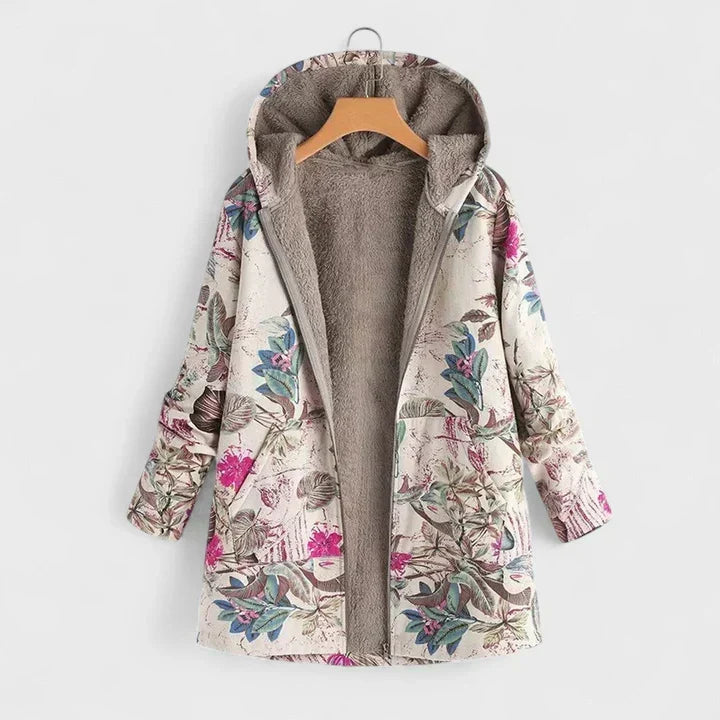Virágmintás kapucnis bélelt parka – 2. kép