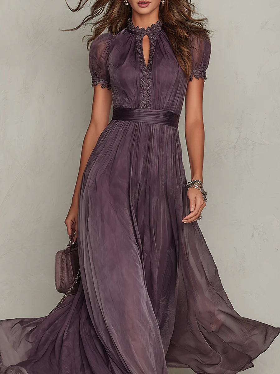 Lila lenge vintage stílusú maxi ruha – 5. kép