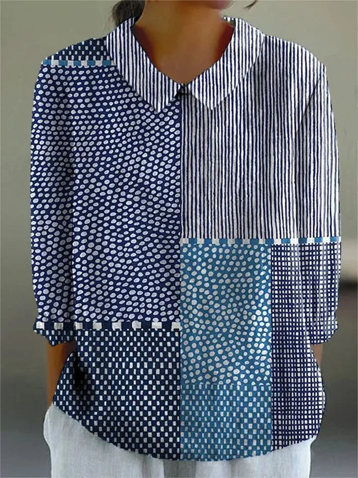 Patchwork hatású vidám blúz élénk, színes patchwork mintával – 2. kép