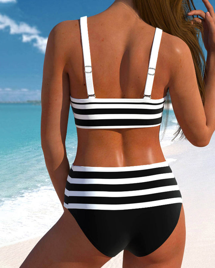 Csíkos magas derekú bikini csomóval elöl – 6. kép