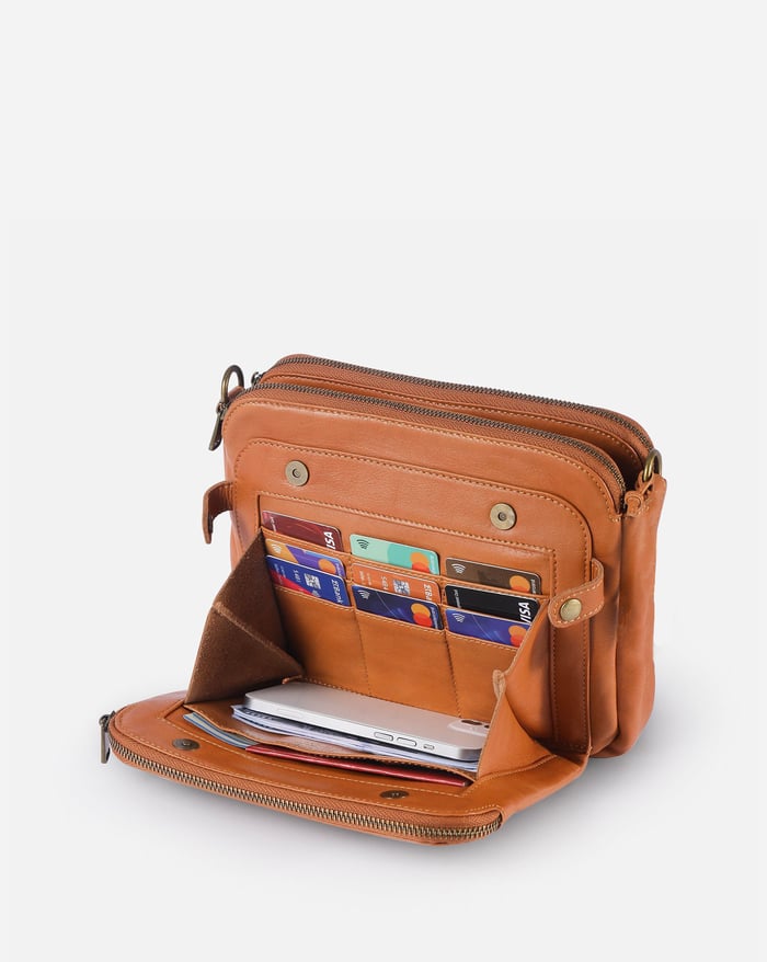 Háromrekeszes crossbody táska barna színben – 10. kép