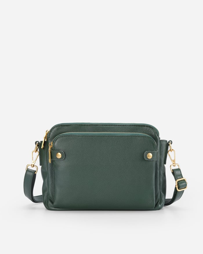 Háromrekeszes crossbody táska barna színben – 5. kép