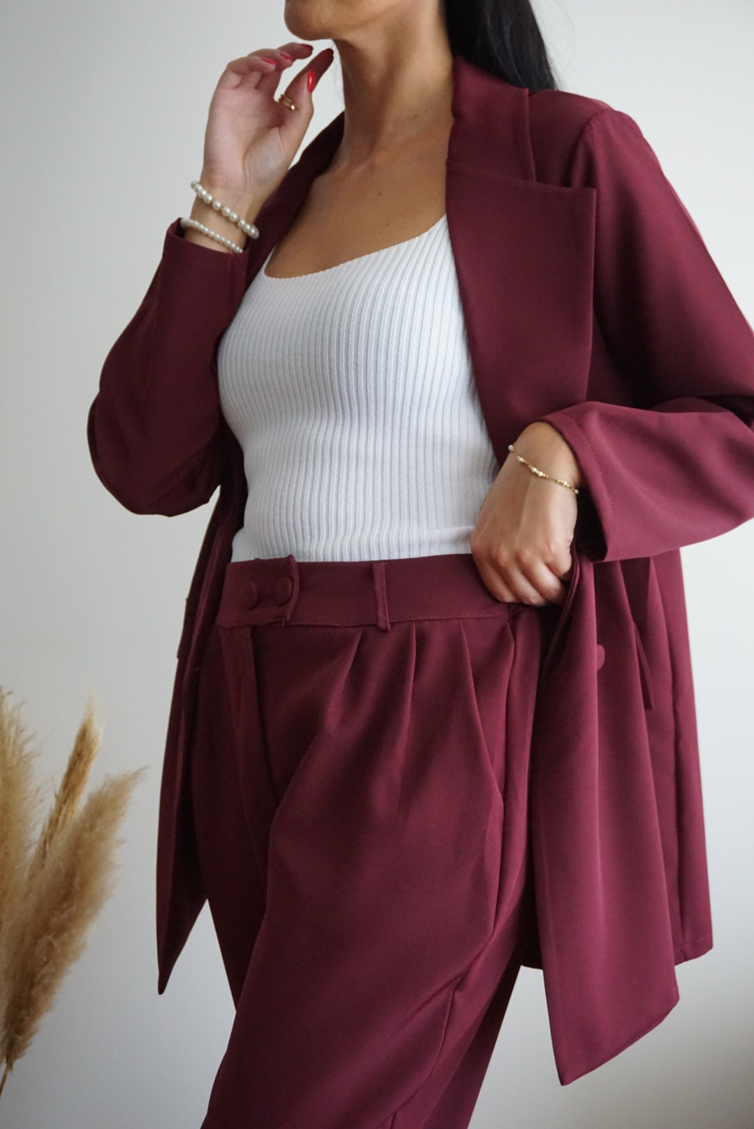 Bordó-barna oversize kabát és nadrág szett – 5. kép