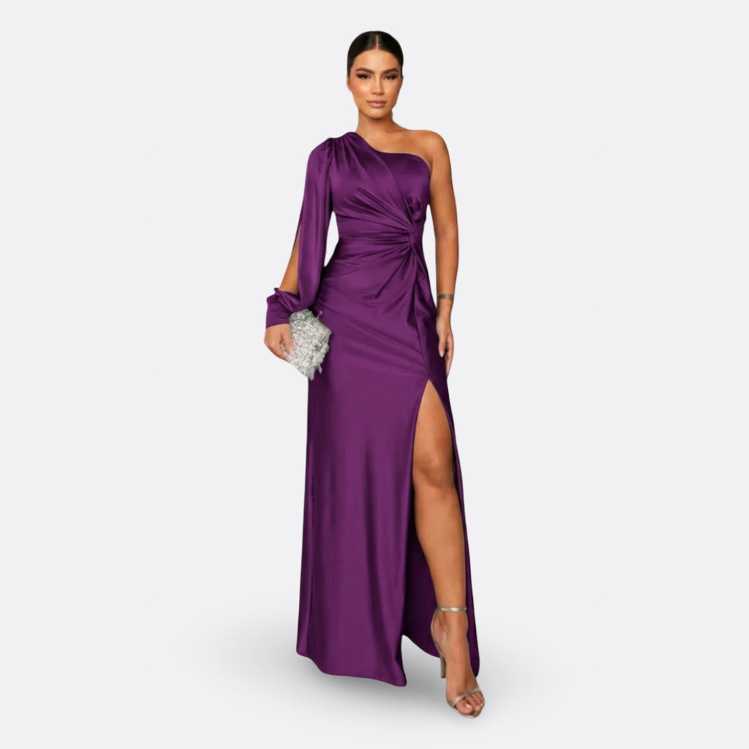 Aszimmetrikus elegáns maxi ruha drapériával – 17. kép