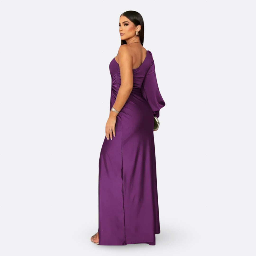 Aszimmetrikus elegáns maxi ruha drapériával – 18. kép