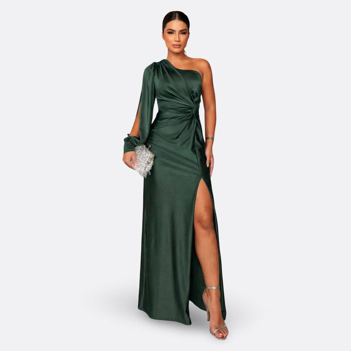 Aszimmetrikus elegáns maxi ruha drapériával – 19. kép