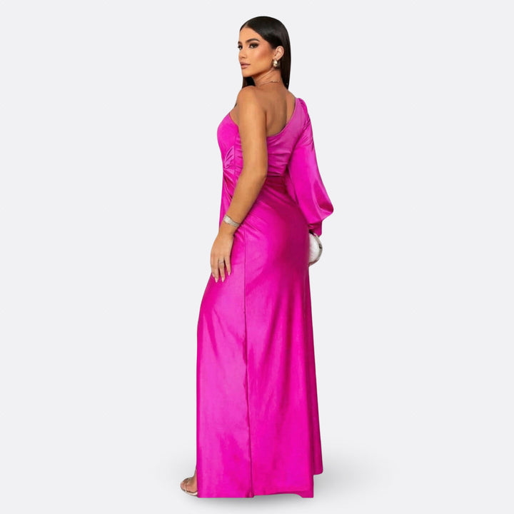 Aszimmetrikus elegáns maxi ruha drapériával – 14. kép