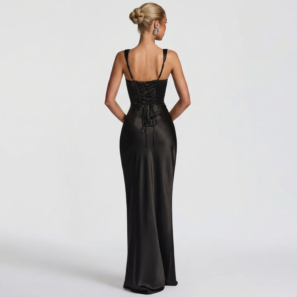 Elegáns drapériás aszimmetrikus maxi ruha – 9. kép