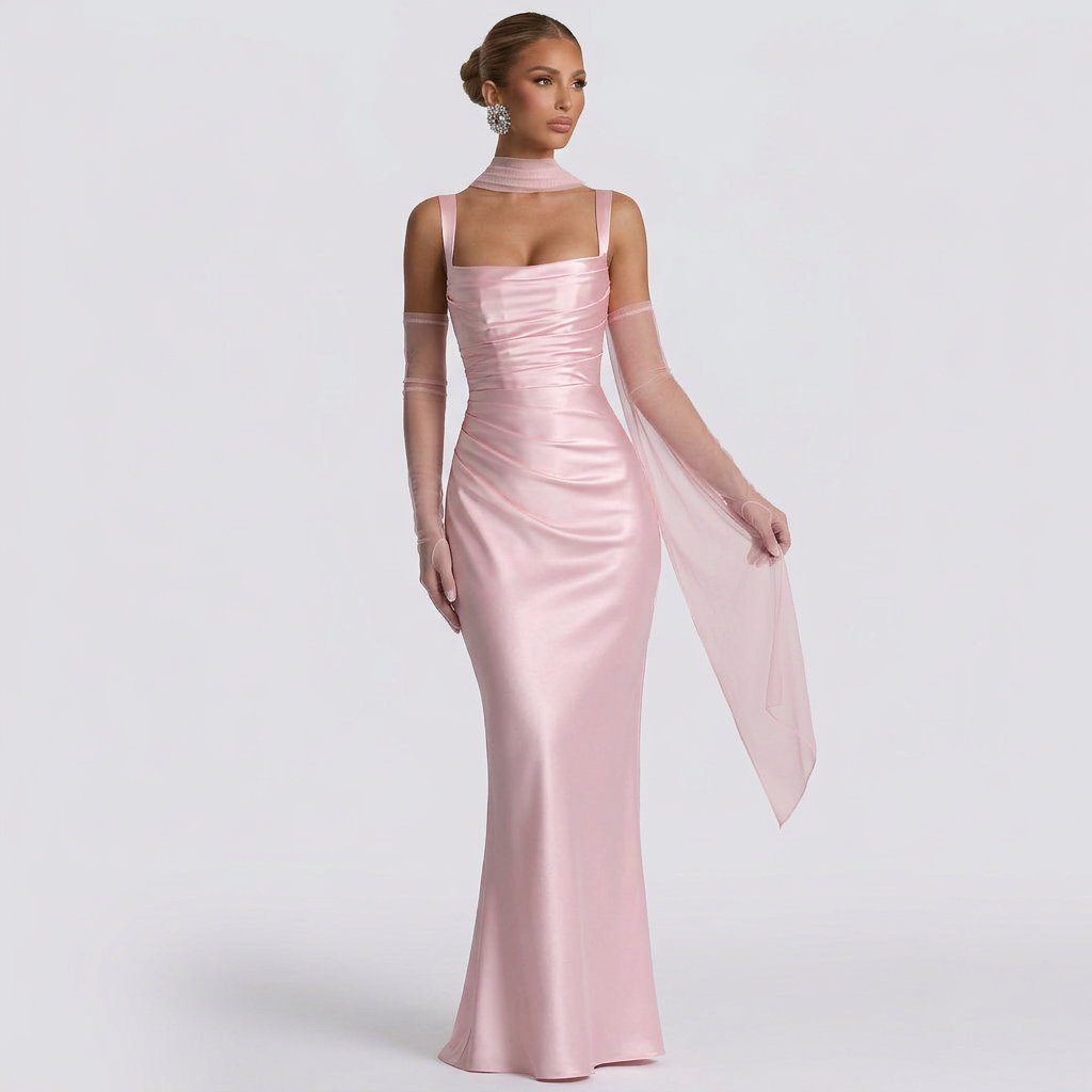 Elegáns drapériás aszimmetrikus maxi ruha – 4. kép