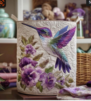 Kolibris virágmintás steppelt szennyeskosár