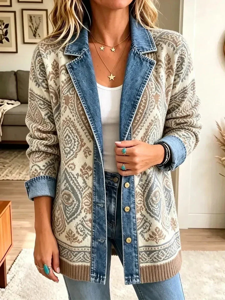 Bézs retro boho foltvarrott dzseki – 2. kép