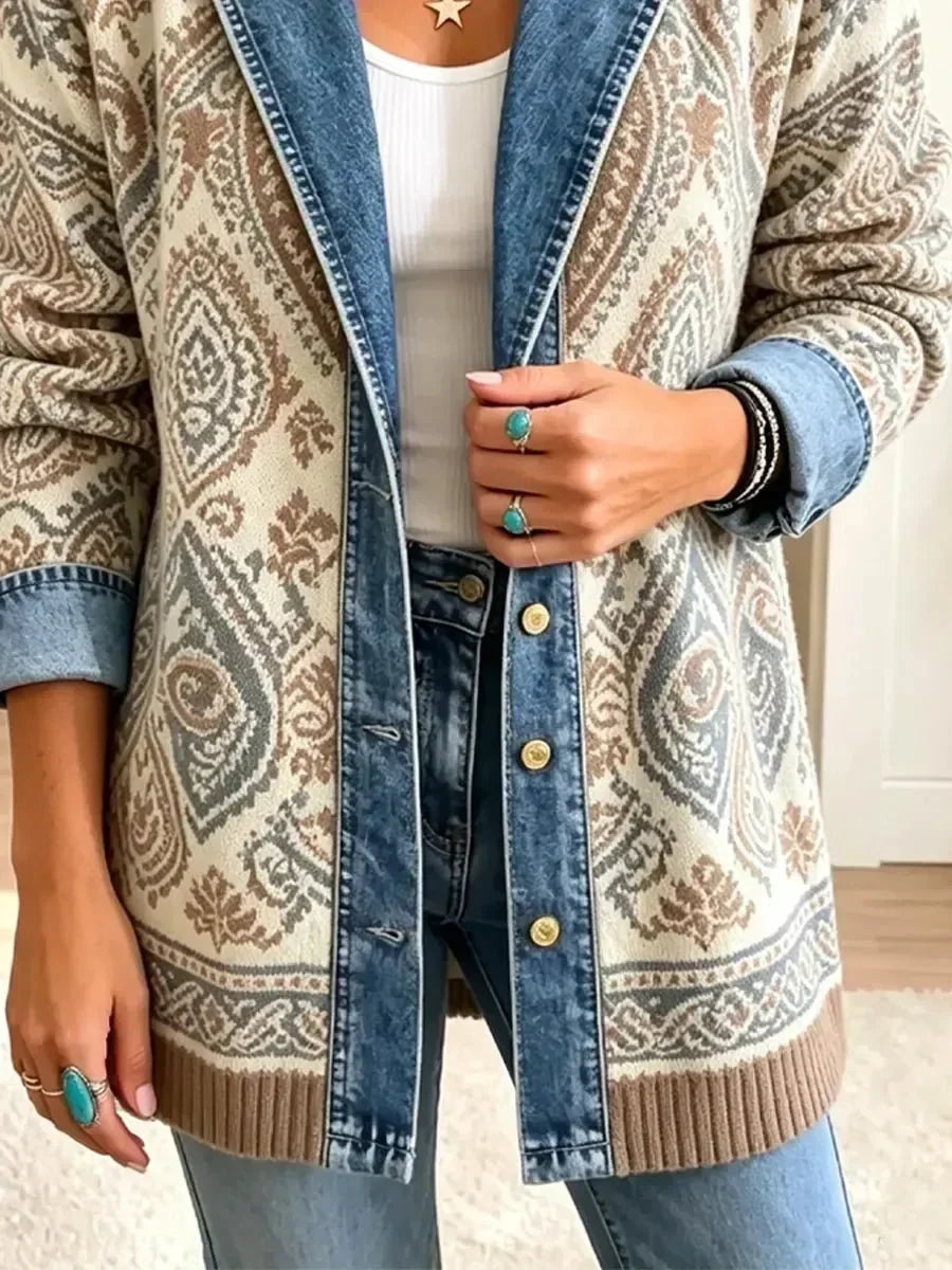 Bézs retro boho foltvarrott dzseki – 3. kép