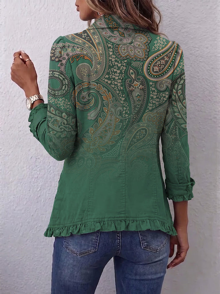 Zöld paisley-mintás fodros blézer – 2. kép