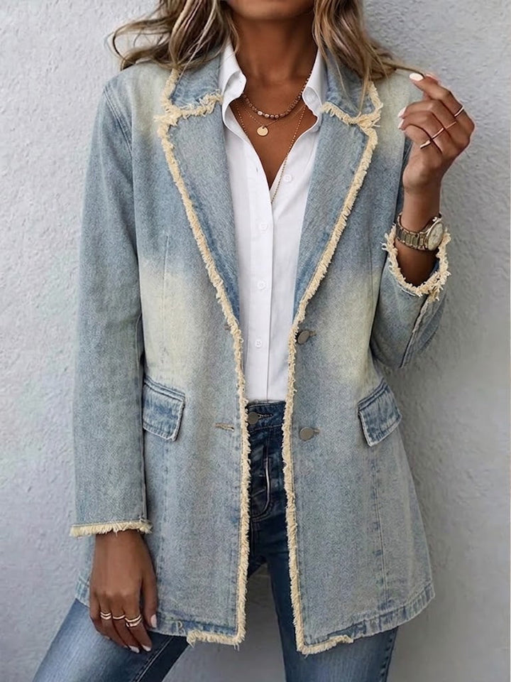 Világoskék oversize blézer zöld szegéllyel