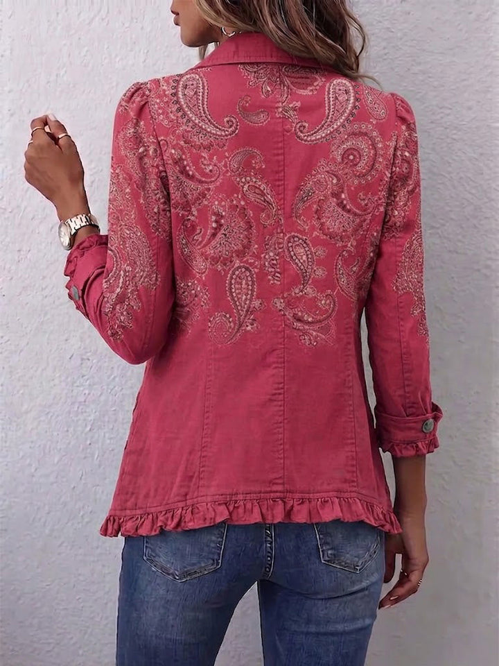 Rózsaszín vintage paisley fodros blézer – 2. kép