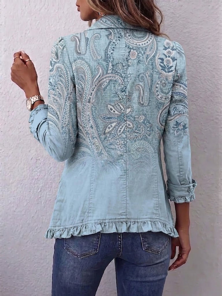 Égkék vintage paisley fodros blézer – 2. kép